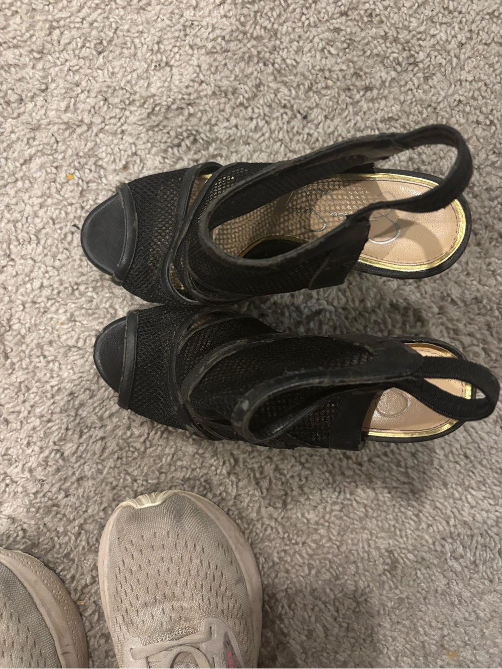 Jessica Simpson Black Open-Toe Slingback Heels with Mesh Panels